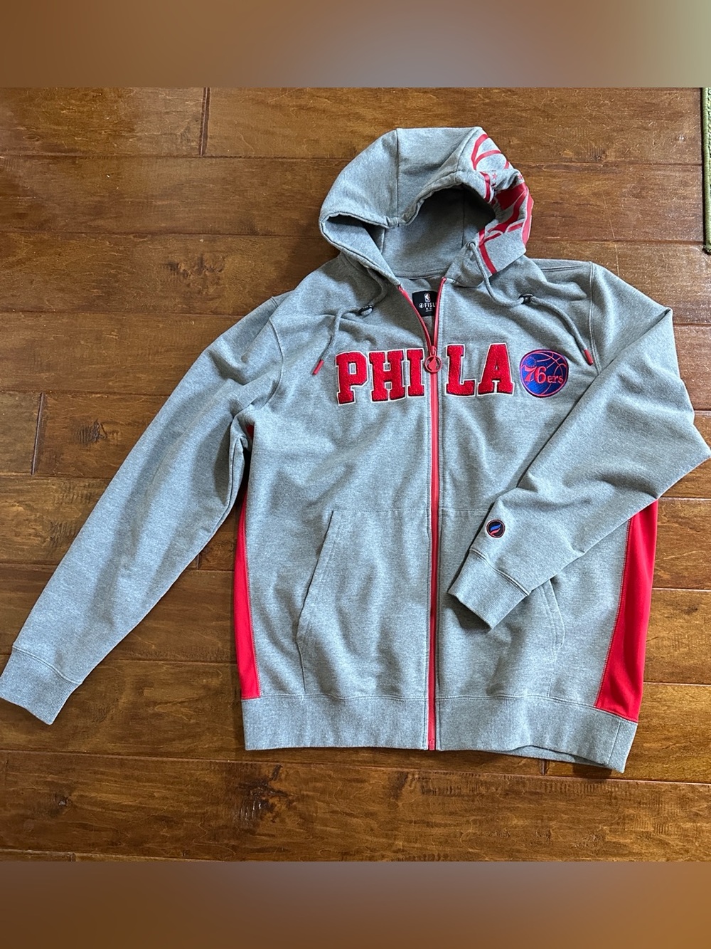 Philadelphia NBA 76ers Sixers Hoodie Men Large Full Zip Gray Red Cotton Blend
